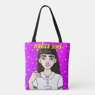 Terug naar School Custom Tiener Meisje Paarse Naam Tote Bag