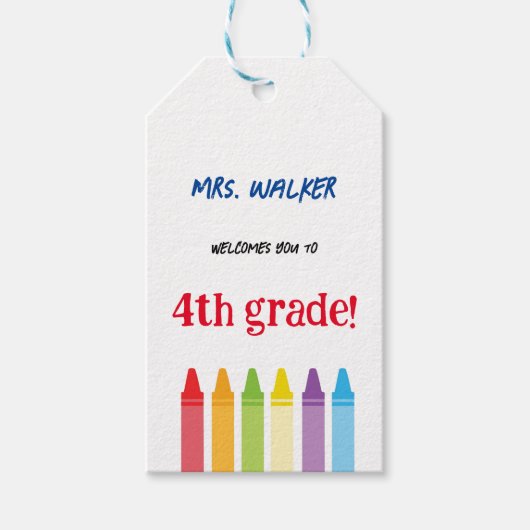 Terug naar School Cute Teacher Welcome Crayons Cadeaulabel (Voorkant)