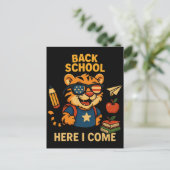 Terug naar school, daar kom ik! Knuffel Tijger Briefkaart (Staand voorkant)
