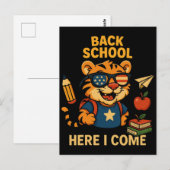 Terug naar school, daar kom ik! Knuffel Tijger Briefkaart (Voorkant / Achterkant)