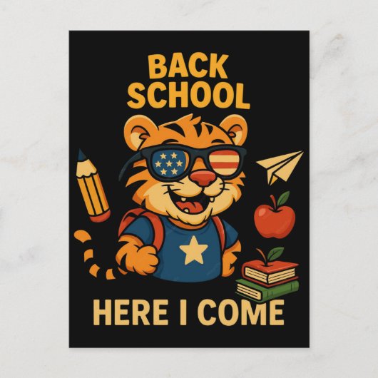 Terug naar school, daar kom ik! Knuffel Tijger Briefkaart (Voorkant)