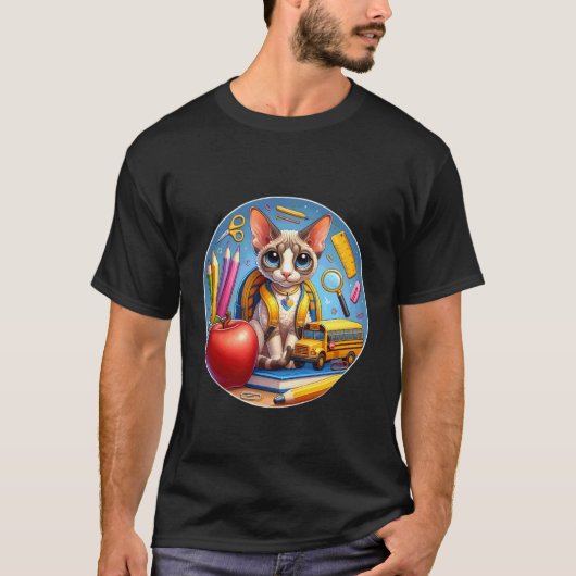 Terug naar school Devon Rex Kat Jongens Meisjes St T-shirt (Voorkant)