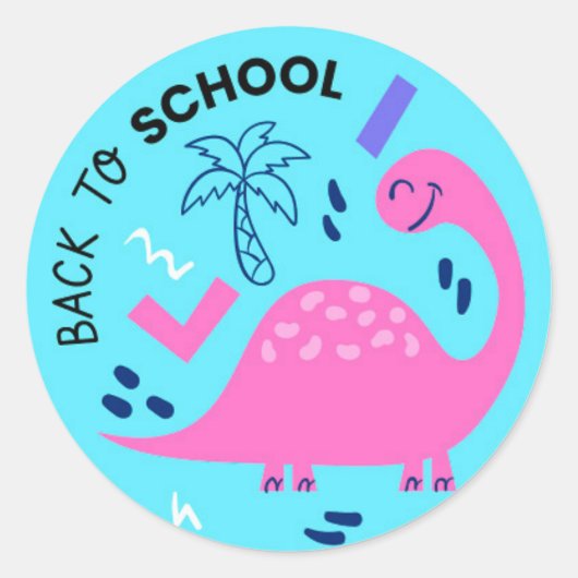 Terug naar School Dinosaur Ronde Sticker (Voorkant)