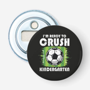 Terug naar school eerste dag kleuterschool voetbal button flesopener