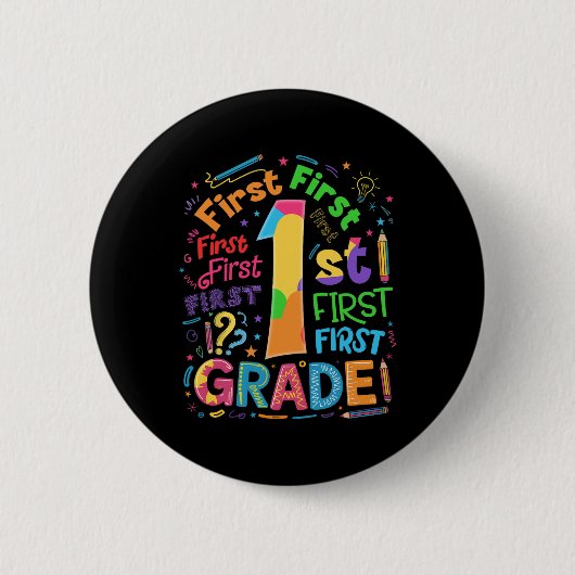 Terug naar school Eerste leerjaar Team typografie Ronde Button 5,7 Cm (Voorkant)