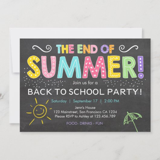 Terug naar school einde van de zomer Party uitnodi Kaart (Voorkant)