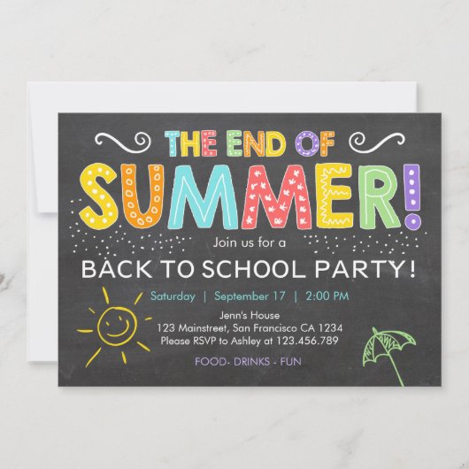 Terug naar school einde van de zomer Party uitnodi Kaart (Voorkant)