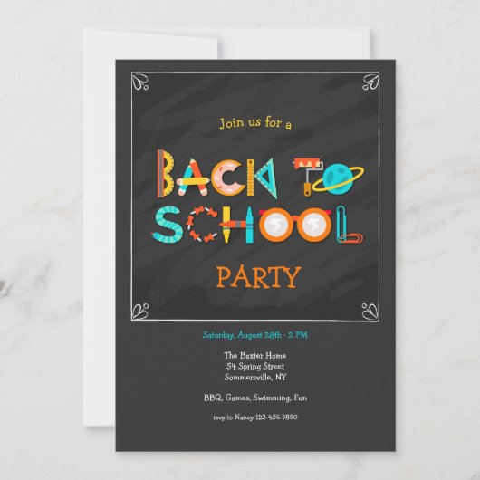 Terug naar school elementen feest kaart (Voorkant)