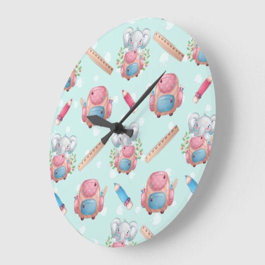 Terug naar School Elephant Pattern Grote Klok (Hoek)