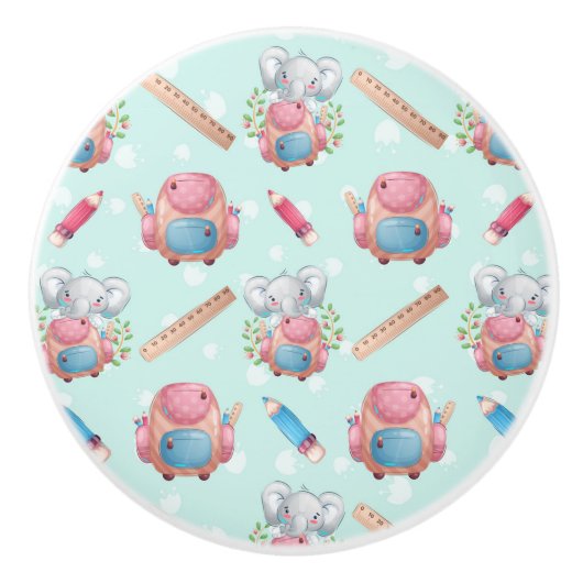 Terug naar School Elephant Pattern Keramische Knop (Voorkant)