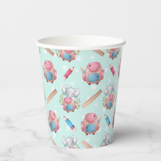 Terug naar School Elephant Pattern Papieren Bekers (Achterkant)