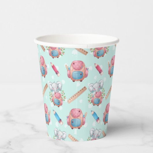 Terug naar School Elephant Pattern Papieren Bekers (Rechts)