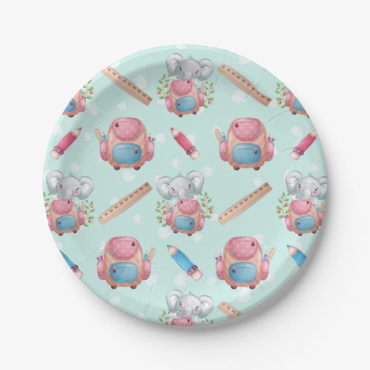 Terug naar School Elephant Pattern Papieren Bordje (Voorkant)