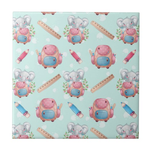 Terug naar School Elephant Pattern Tegeltje (Voorkant)