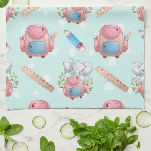 Terug naar School Elephant Pattern Theedoek (Gevouwen)