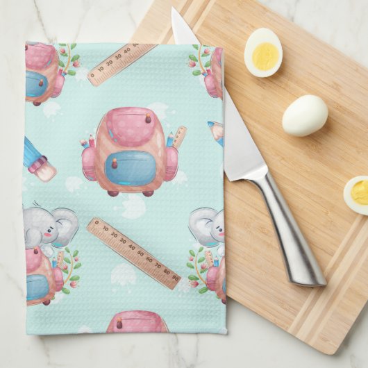 Terug naar School Elephant Pattern Theedoek (Quarter Fold)