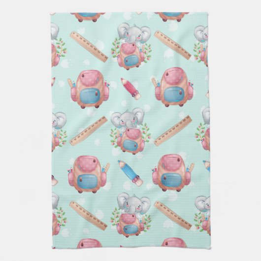 Terug naar School Elephant Pattern Theedoek (Verticaal)