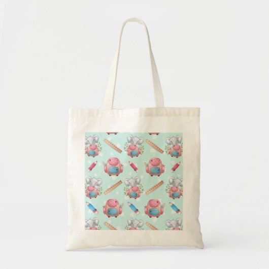 Terug naar School Elephant Pattern Tote Bag (Voorkant)