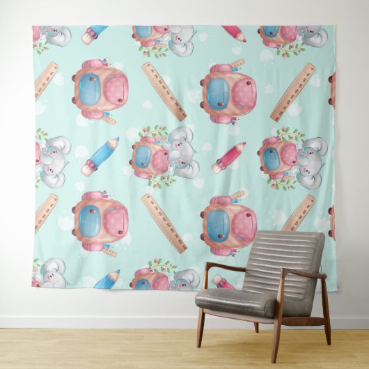 Terug naar School Elephant Pattern Wandkleed (In Situ (horizontaal))