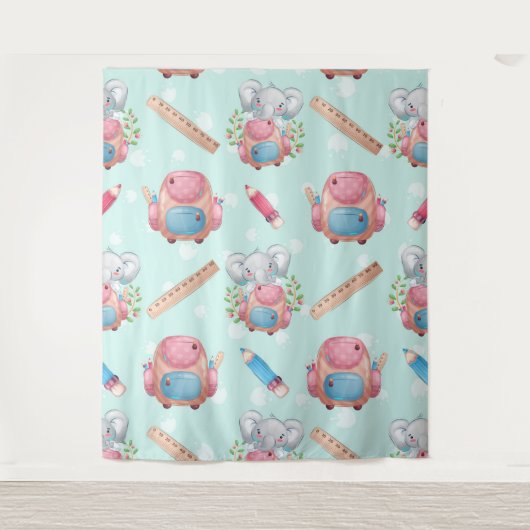 Terug naar School Elephant Pattern Wandkleed (Voorkant)