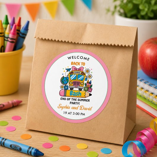 Terug naar school feest! Bewerkbare einde van de z Ronde Sticker