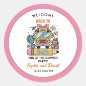 Terug naar school feest! Bewerkbare einde van de z Ronde Sticker (Voorkant)