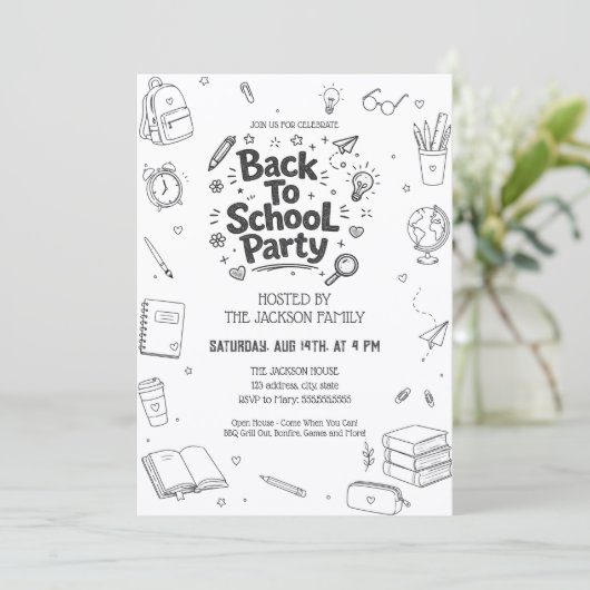 Terug Naar School Feest Doodle Kaart (Staand voorkant)