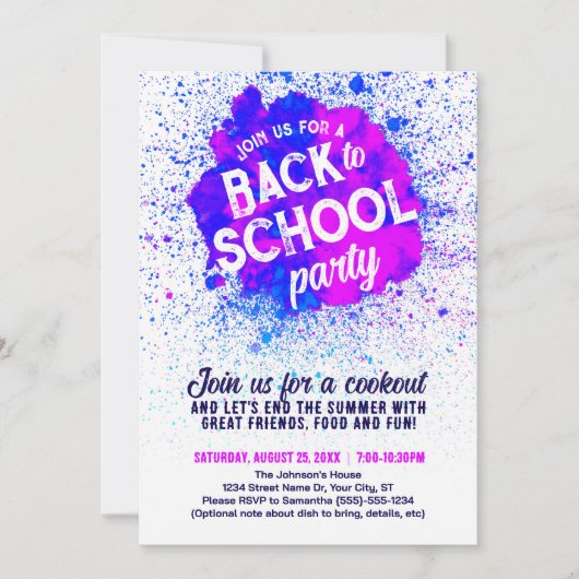 Terug naar school feest Paint Spat Invitatie Kaart (Voorkant)