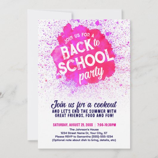 Terug naar school feest Paint Splatter Invite - ro Kaart (Voorkant)