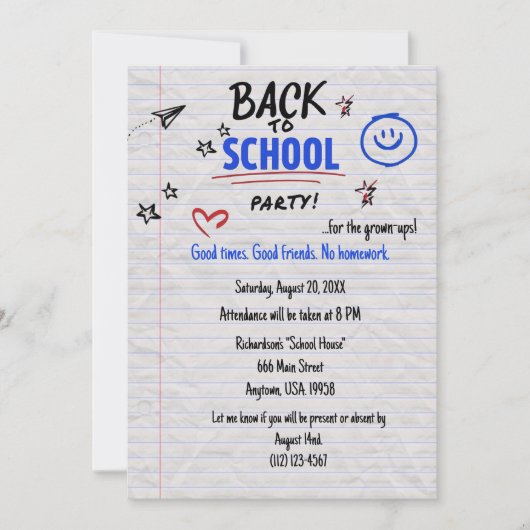 Terug naar school feest uitnodiging | Leuke school (Voorkant)