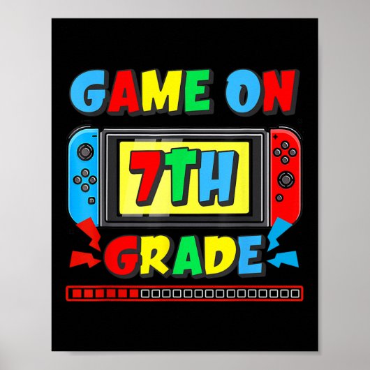 Terug naar school Game On 7e klas grappige gamer k Poster (Voorkant)