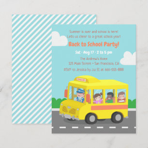 Terug naar school gele bus kinderfeest uitnodiging