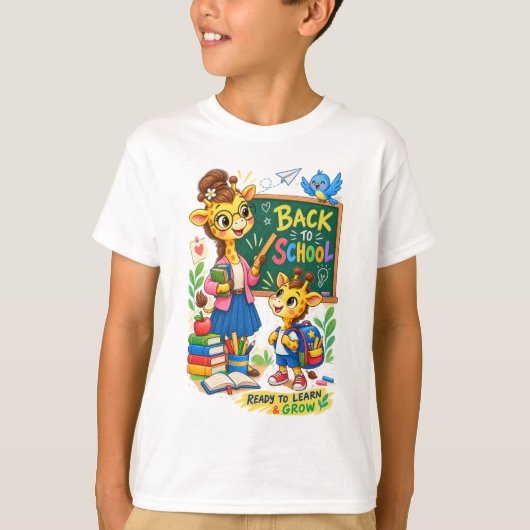 Terug naar school Giraffe Illustratie T-shirt (Voorkant)