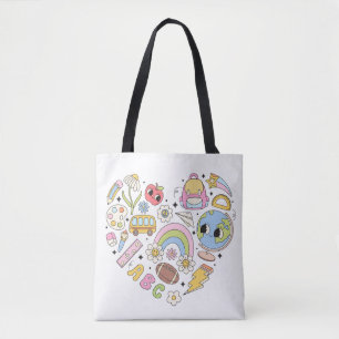 Terug naar School Groovy Kleurrijk Hart Tote Bag
