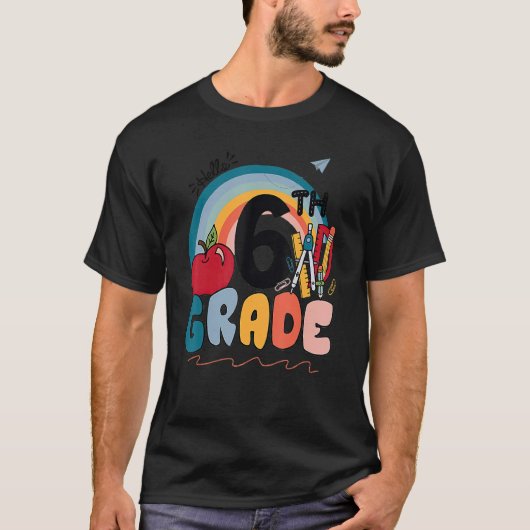 Terug naar school Hallo 6e Grade Rainbowprint Twee T-shirt (Voorkant)