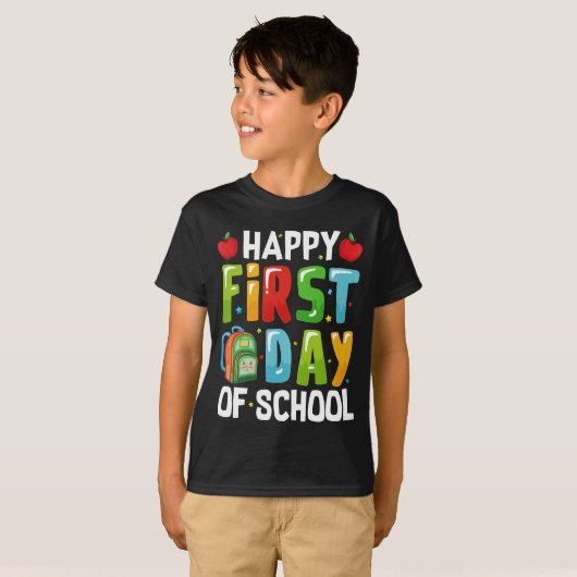 Terug naar School Happy First Day of School kinder T-shirt (Voorkant volledig)