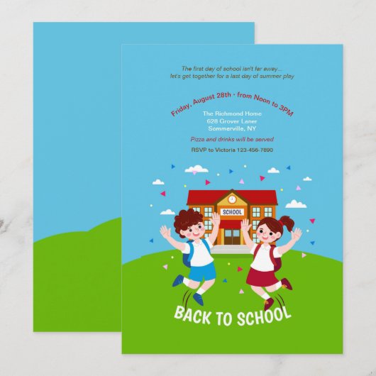 Terug naar School Happy Kinderen Kaart (Voorkant / Achterkant)