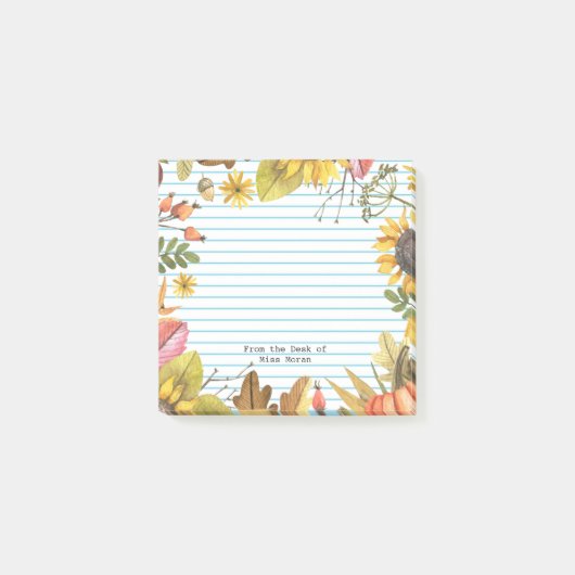 Terug naar School Herfst Zonnebloemen Monogram ler Post-it® Notes (Voorkant)