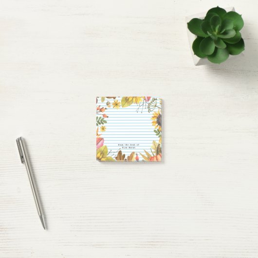 Terug naar School Herfst Zonnebloemen Monogram ler Post-it® Notes (Kantoor)