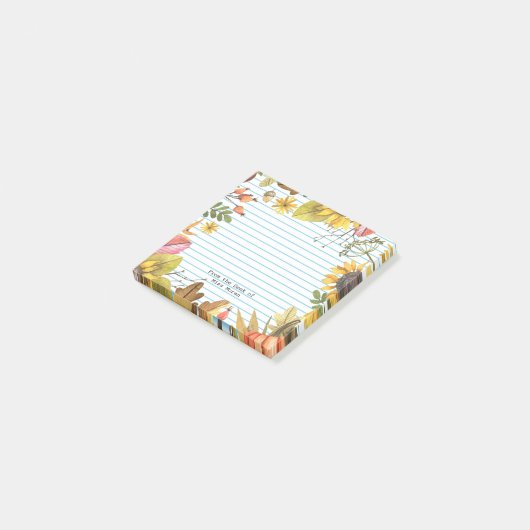 Terug naar School Herfst Zonnebloemen Monogram ler Post-it® Notes (Schuin)