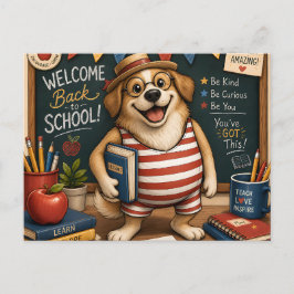 Terug naar school hond PNG, Cute leraar hond ontwe Briefkaart