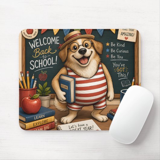 Terug naar school hond PNG, Cute leraar hond ontwe Muismat (Met muis)