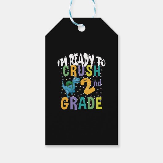 Terug naar school ik ben klaar om de 2e klas Dino Cadeaulabel (Voorkant)