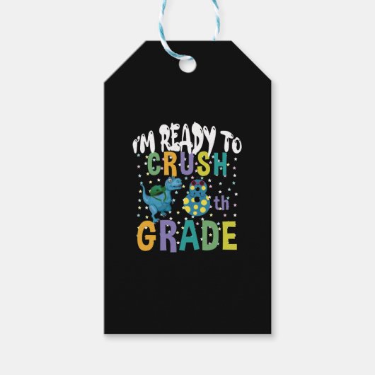 Terug naar school Ik ben klaar om de 8e klas Dino Cadeaulabel (Voorkant)