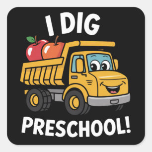 Terug naar school Ik graaf voorschoolse kiepwagen Vierkante Sticker