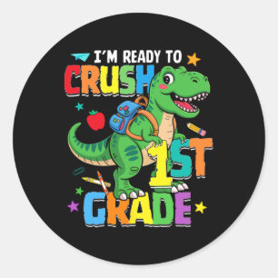 Terug naar school jongen dinosaurus ik ben klaar o ronde sticker
