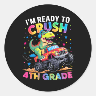 Terug naar school jongens dinosaurus Ik ben klaar Ronde Sticker