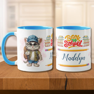 Terug naar school kat dragen rugzak gepersonalisee mok