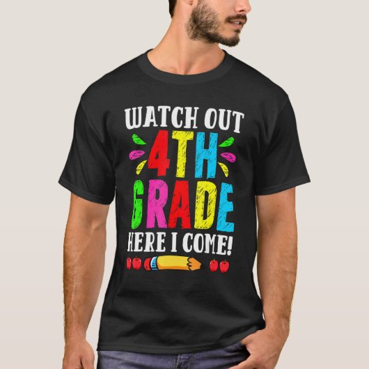 Terug naar school Kijk uit 4e klas hier kom ik voo T-shirt (Voorkant)