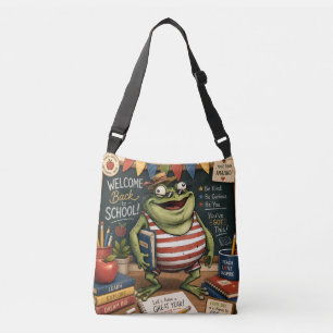 Terug naar school kikker PNG, Leraar klasdecoratie Crossbody Tas